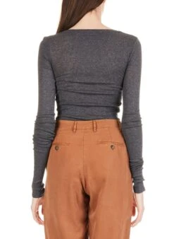 American Vintage MASSACHUSETTS - Grey Long-sleeved Round-neck Cotton T-shirt -Morganmai Store 1858590