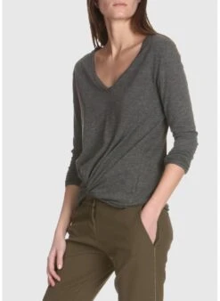 American Vintage JACKSONVILLE - Grey V-neck Cotton-blend T-shirt