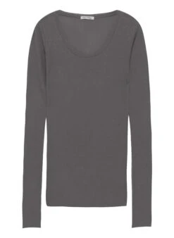 American Vintage MASSACHUSETTS - Grey Long-sleeved Round-neck Cotton T-shirt -Morganmai Store 2269563