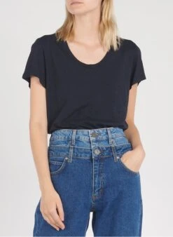 American Vintage JACKSONVILLE - Blue Round-neck Cotton-blend T-shirt