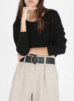 American Vintage SONOMA - Black Fine Boat-neck Cotton Sweatshirt -Morganmai Store 2286567