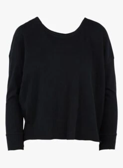 American Vintage SONOMA - Black Fine Boat-neck Cotton Sweatshirt -Morganmai Store 2289117