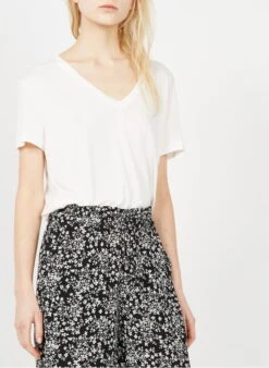 LE TEMPS DES CERISES White Fluid V-neck T-shirt