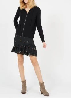 Ikks Black Gilet à Capuche Zippé En Cachemire