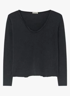 American Vintage SONOMA - Black V-neck Cotton T-shirt -Morganmai Store 2894710