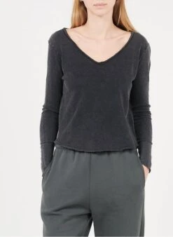 American Vintage SONOMA - Black V-neck Cotton T-shirt