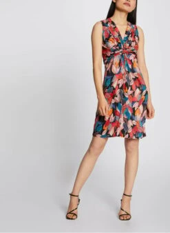 MORGAN Multicolored Short Printed V-neck Dress