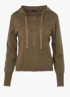 ONE STEP Khaki Hooded Zip-up Cotton Cardigan