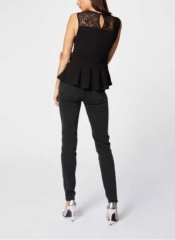 MORGAN Black Round-neck Sleeveless Top With Lace -Morganmai Store 3007416