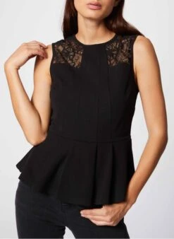 MORGAN Black Round-neck Sleeveless Top With Lace