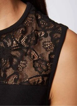 MORGAN Black Round-neck Sleeveless Top With Lace -Morganmai Store 3007418
