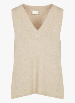 Vila RIL - Beige V-neck Knitted Sweater -Morganmai Store 3115321