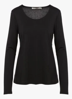 Black Round-neck Lyocell And Cotton T-shirt -Morganmai Store 3159582