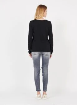 Black Round-neck Lyocell And Cotton T-shirt -Morganmai Store 3165927