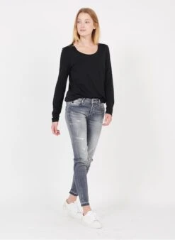 Black Round-neck Lyocell And Cotton T-shirt -Morganmai Store 3165928