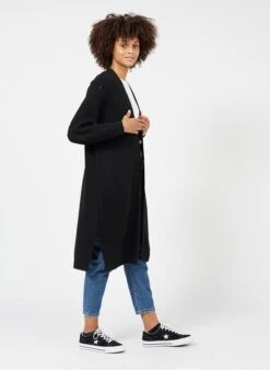 Black Long Wool-blend Open Cardigan -Morganmai Store 3171729