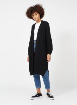 Black Long Wool-blend Open Cardigan