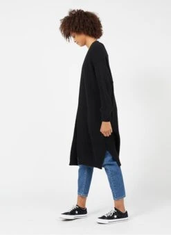 Black Long Wool-blend Open Cardigan -Morganmai Store 3171732