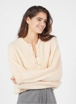 American Vintage ZABIDOO - Beige Round-neck Wool-blend Cardigan