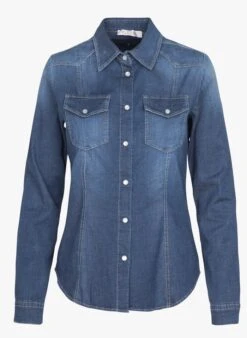 Please Denim Shirt With Classic Collar -Morganmai Store 3396673