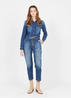 Please Denim Shirt With Classic Collar -Morganmai Store 3430037