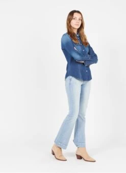 Please Denim Shirt With Classic Collar -Morganmai Store 3430043