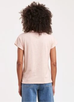 Beige Metallic Linen V-neck T-shirt -Morganmai Store 3668373