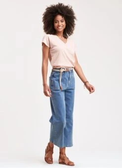 Beige Metallic Linen V-neck T-shirt -Morganmai Store 3668374