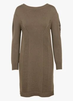 Ikks Khaki Knit Midi Dress With Low-cut V-neck -Morganmai Store 3693553