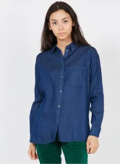 Vila Raw Denim Lyocell-blend Shirt With Classic Collar