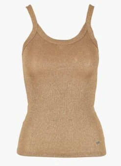 Please Brown Ribbed Lurex Tank Top -Morganmai Store 3785441