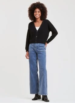 Black Cropped V-neck Cardigan -Morganmai Store 3791067