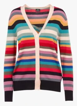 PAUL SMITH Multicolored Striped Wool Cardigan With V-neck -Morganmai Store 3797159