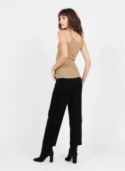 Please Brown Ribbed Lurex Tank Top -Morganmai Store 3805225