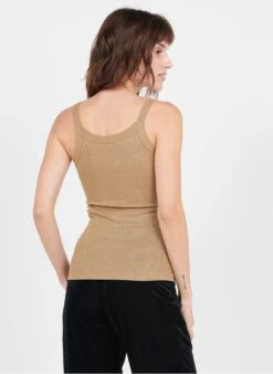 Please Brown Ribbed Lurex Tank Top -Morganmai Store 3805227