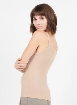 Please Beige Ribbed Tank Top -Morganmai Store 3805354