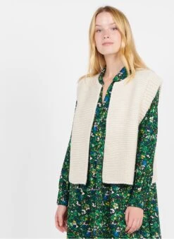 LEGRINGO - Beige Round-neck Openwork Knit Cardigan