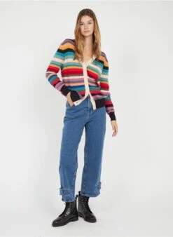 PAUL SMITH Multicolored Striped Wool Cardigan With V-neck -Morganmai Store 3823383