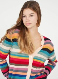 PAUL SMITH Multicolored Striped Wool Cardigan With V-neck -Morganmai Store 3823387