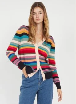 PAUL SMITH Multicolored Striped Wool Cardigan With V-neck
