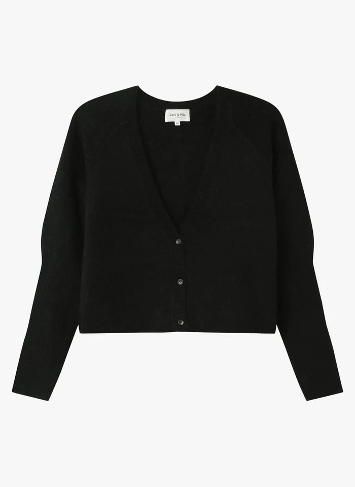 IDYLLIQUE - Black Cropped V-neck Cardigan 3 IDYLLIQUE - Black Cropped V-neck Cardigan - Image 3