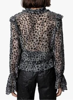 Zadig & Voltaire TUYA BURNOUT STARS - Black Printed Floaty Blouse -Morganmai Store 3915552