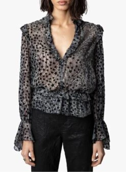 Zadig & Voltaire TUYA BURNOUT STARS - Black Printed Floaty Blouse
