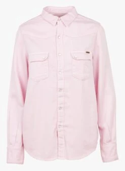 Pink Denim Shirt With Classic Collar -Morganmai Store 3919428