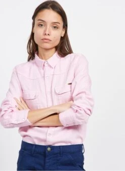 Pink Denim Shirt With Classic Collar