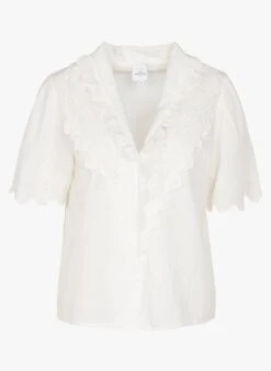 Petite Mendigote SYLVIA - White Embroidered Cotton Blouse -Morganmai Store 3923134