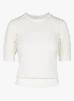 Petite Mendigote RITA - White Round-neck Knit Top -Morganmai Store 3923155