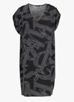 ONE STEP Black Printed V-neck Midi Dress -Morganmai Store 3924272