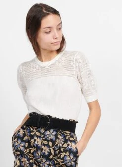 Petite Mendigote RITA - White Round-neck Knit Top