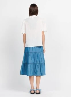 Petite Mendigote SYLVIA - White Embroidered Cotton Blouse -Morganmai Store 3924978